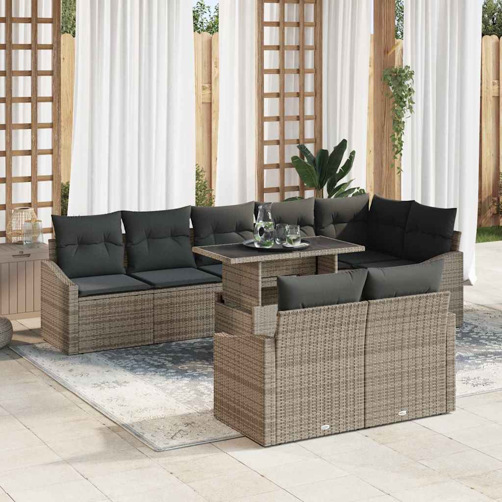 vidaXL Garten-Sofa-Set mit Kissen mit Speicher mit Kissen 9 pcs Grau