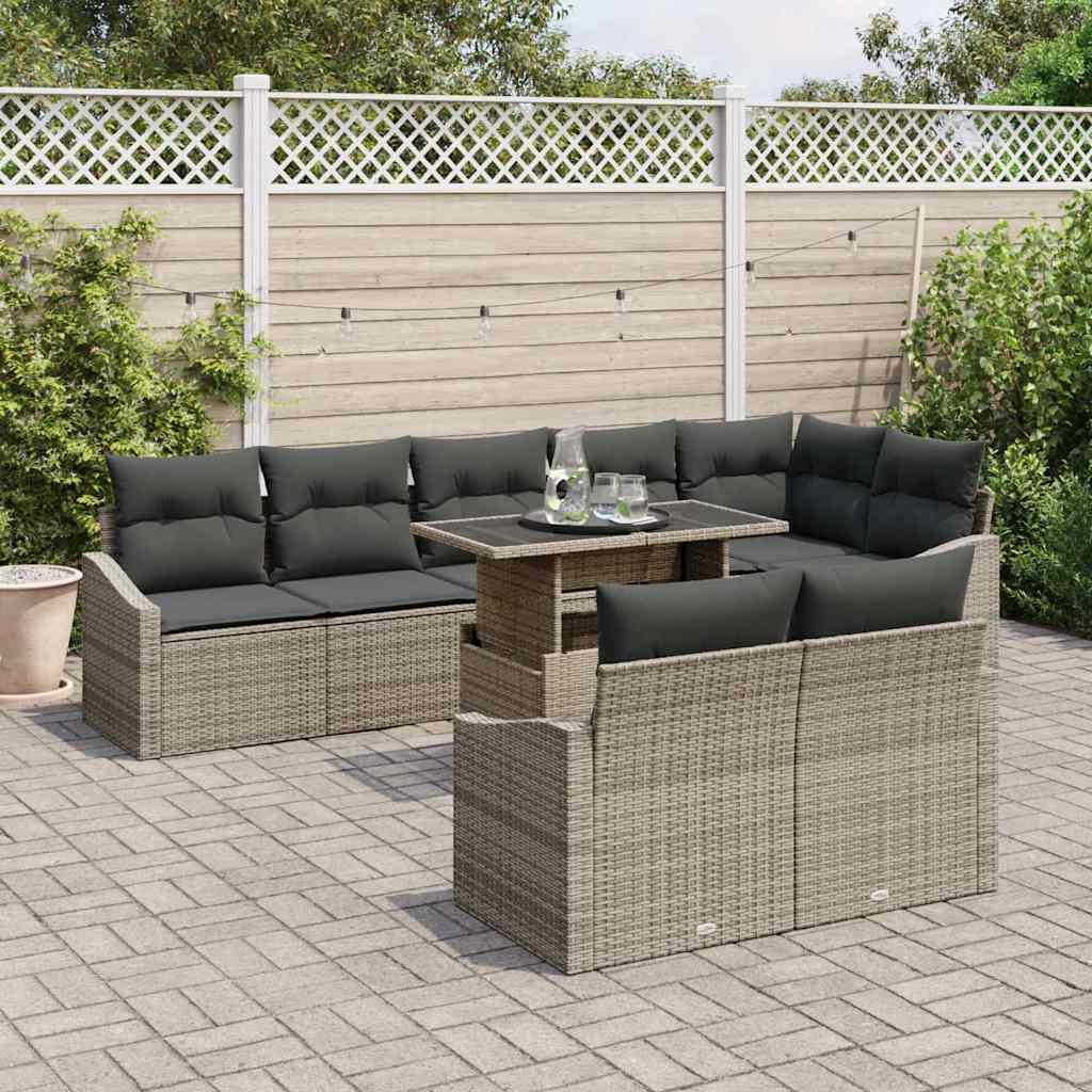 vidaXL Garten-Sofa-Set mit Kissen mit Speicher mit Kissen 9 pcs Grau