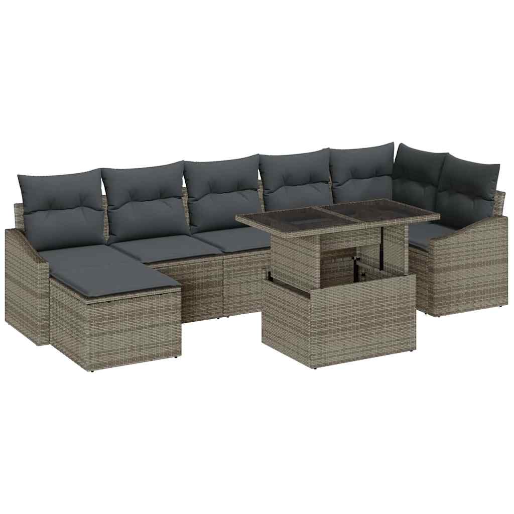 vidaXL Garten-Sofa-Set mit Kissen mit Speicher 8 pcs Grau