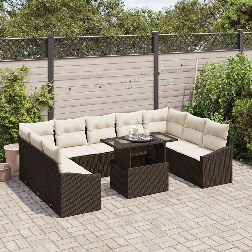 vidaXL Garten-Sofa-Set mit Kissen mit Speicher 10 pcs Braun und Creme