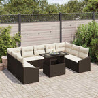 vidaXL Garten-Sofa-Set mit Kissen mit Speicher 10 pcs Braun und Creme