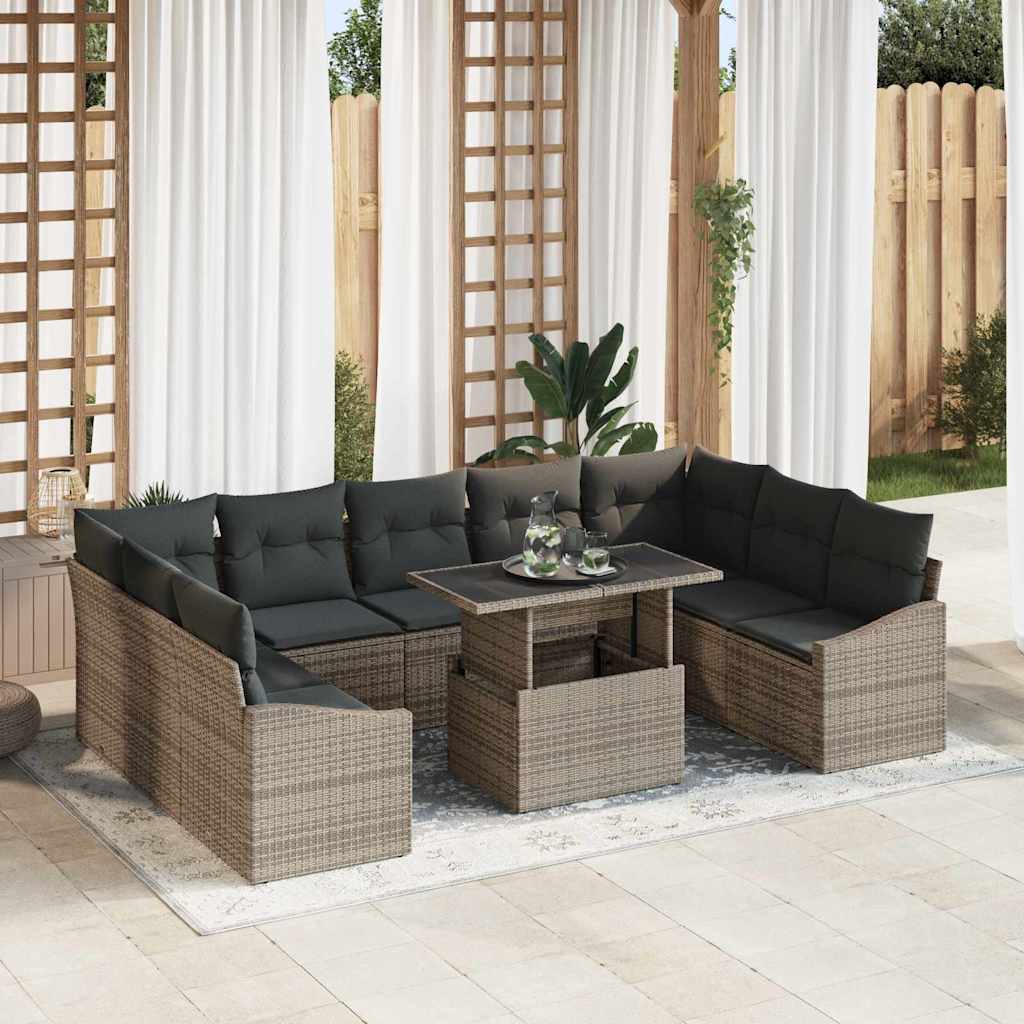 vidaXL Garten-Sofa-Set mit Kissen mit Speicher mit Kissen 10 pcs Grau