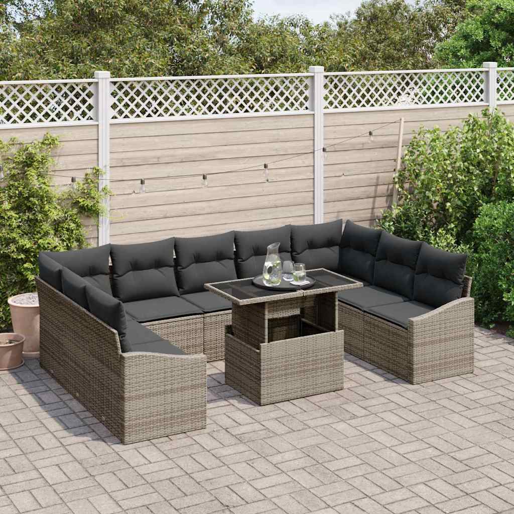 vidaXL Garten-Sofa-Set mit Kissen mit Speicher mit Kissen 10 pcs Grau