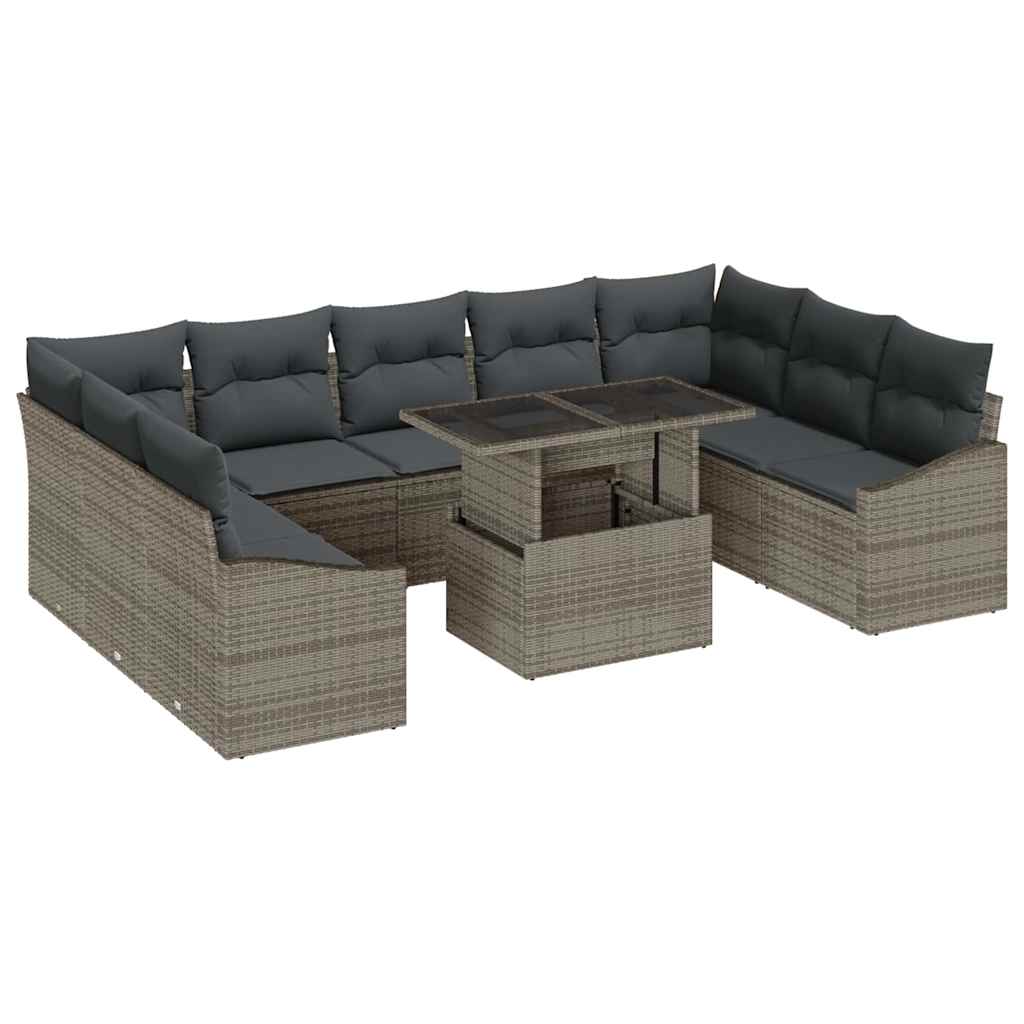 vidaXL Garten-Sofa-Set mit Kissen mit Speicher mit Kissen 10 pcs Grau