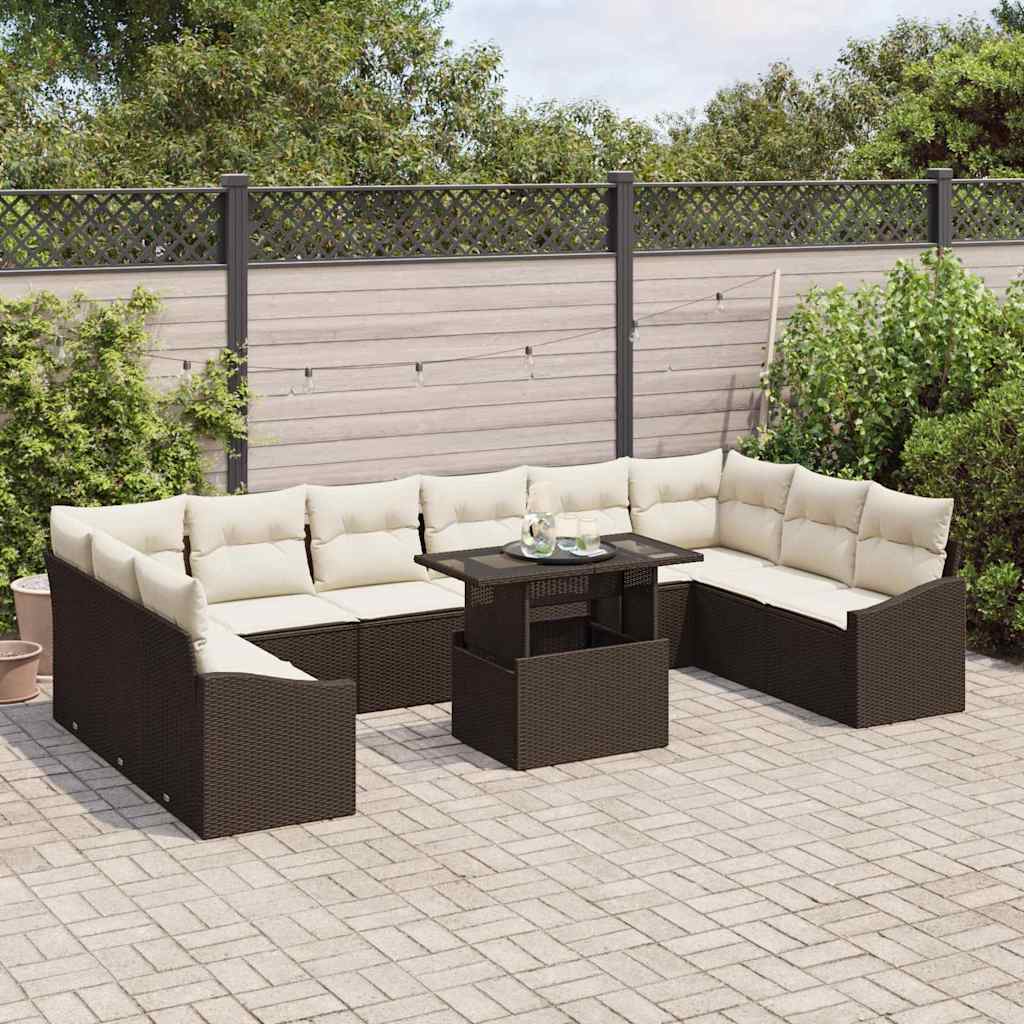 vidaXL Garten-Sofa-Set mit Kissen mit Speicher 11 pcs Braun und Creme