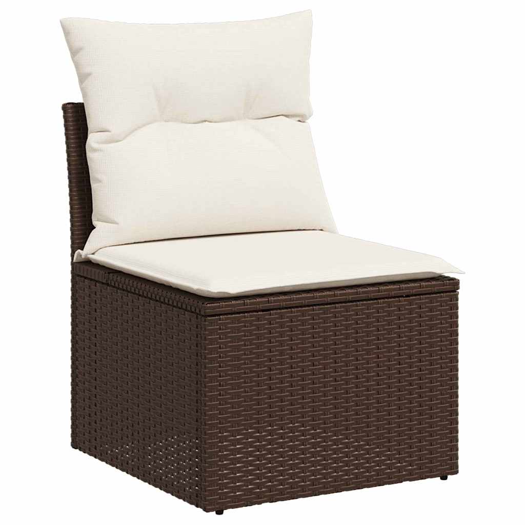 vidaXL Garten-Sofa-Set mit Kissen mit Speicher 11 pcs Braun und Creme