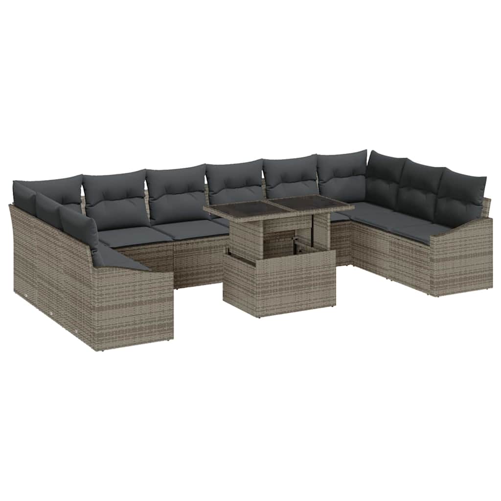 vidaXL Garten-Sofa-Set mit Kissen mit Speicher mit Kissen 11 pcs Grau