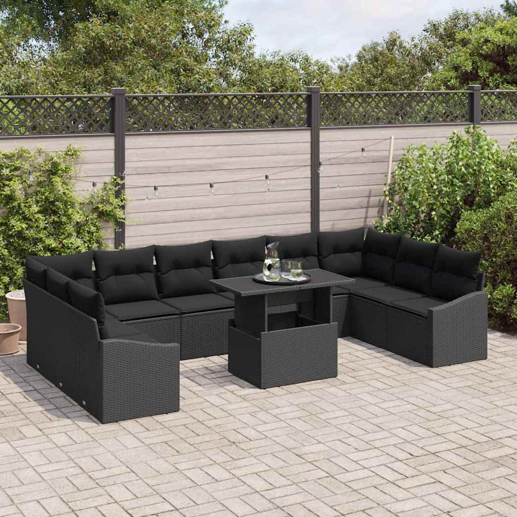 vidaXL Garten-Sofa-Set mit Kissen mit Speicher 11 pcs Schwarz