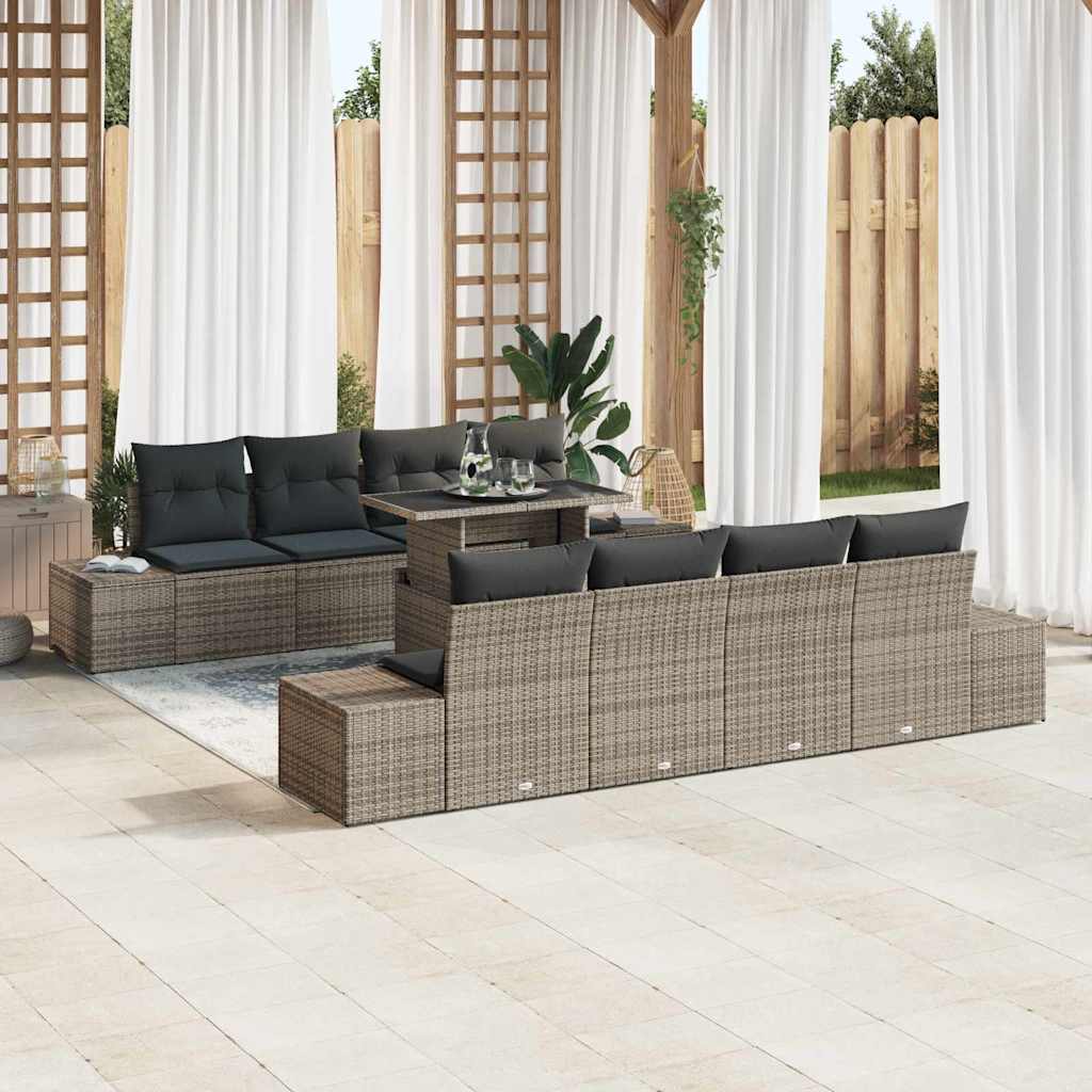 vidaXL Gartensofa-set mit Kissen mit Speicher mit Kissen 9 pcs Grau
