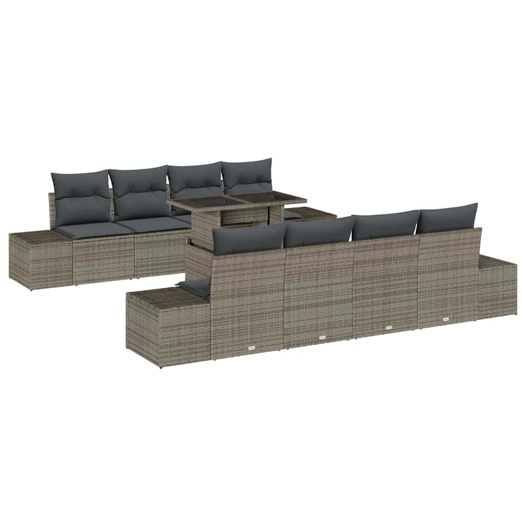 vidaXL Gartensofa-set mit Kissen mit Speicher mit Kissen 9 pcs Grau