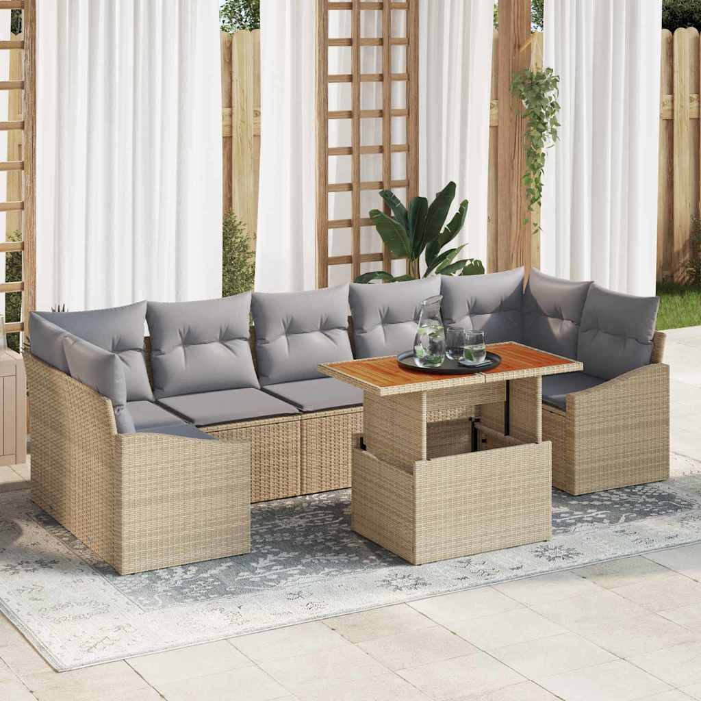 vidaXL Garten-Sofa-Set mit Speicher 8 pcs Beige und Hellgrau