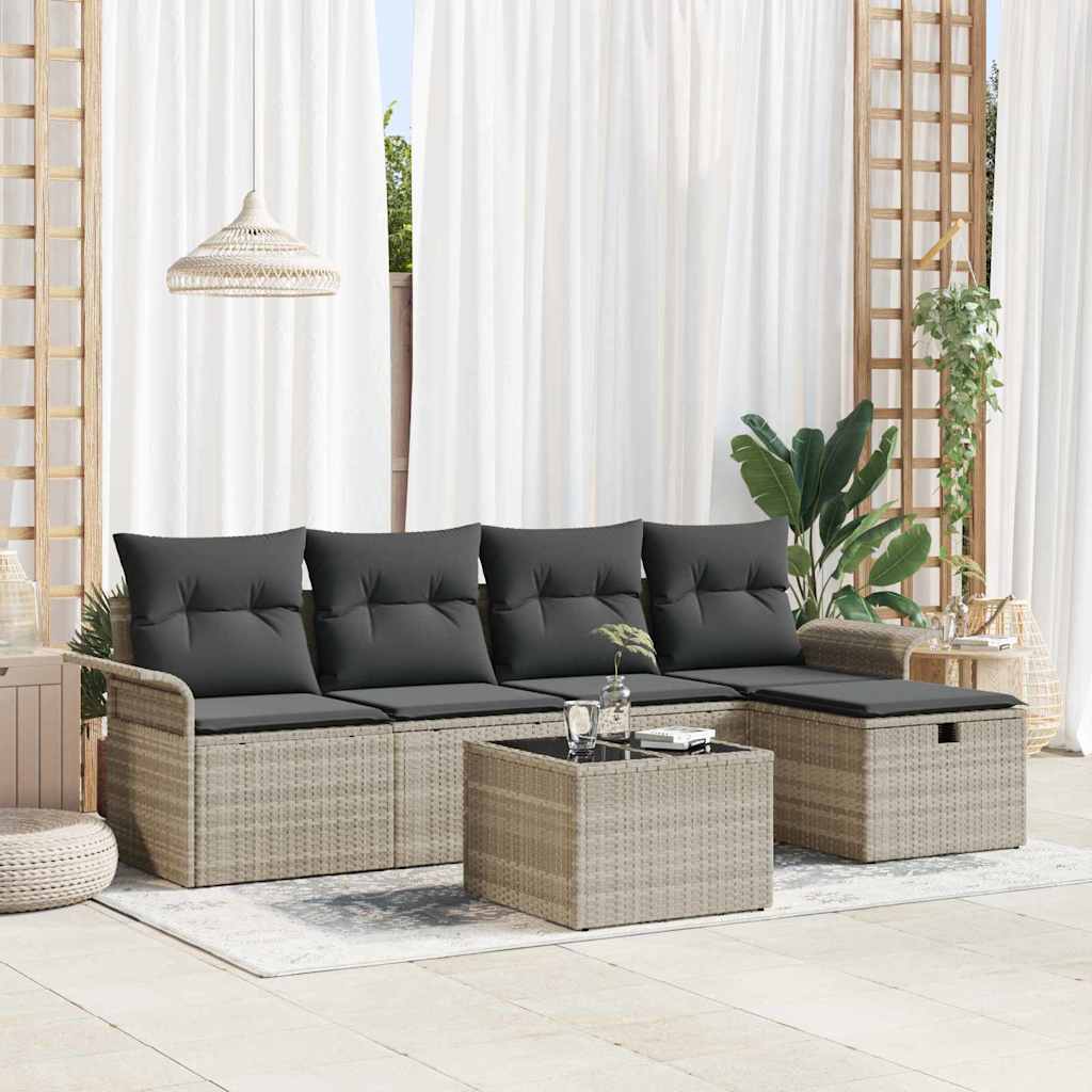 vidaXL Gartensofa-set mit Kissen 6 pcs Schwarz Poly-Rattan
