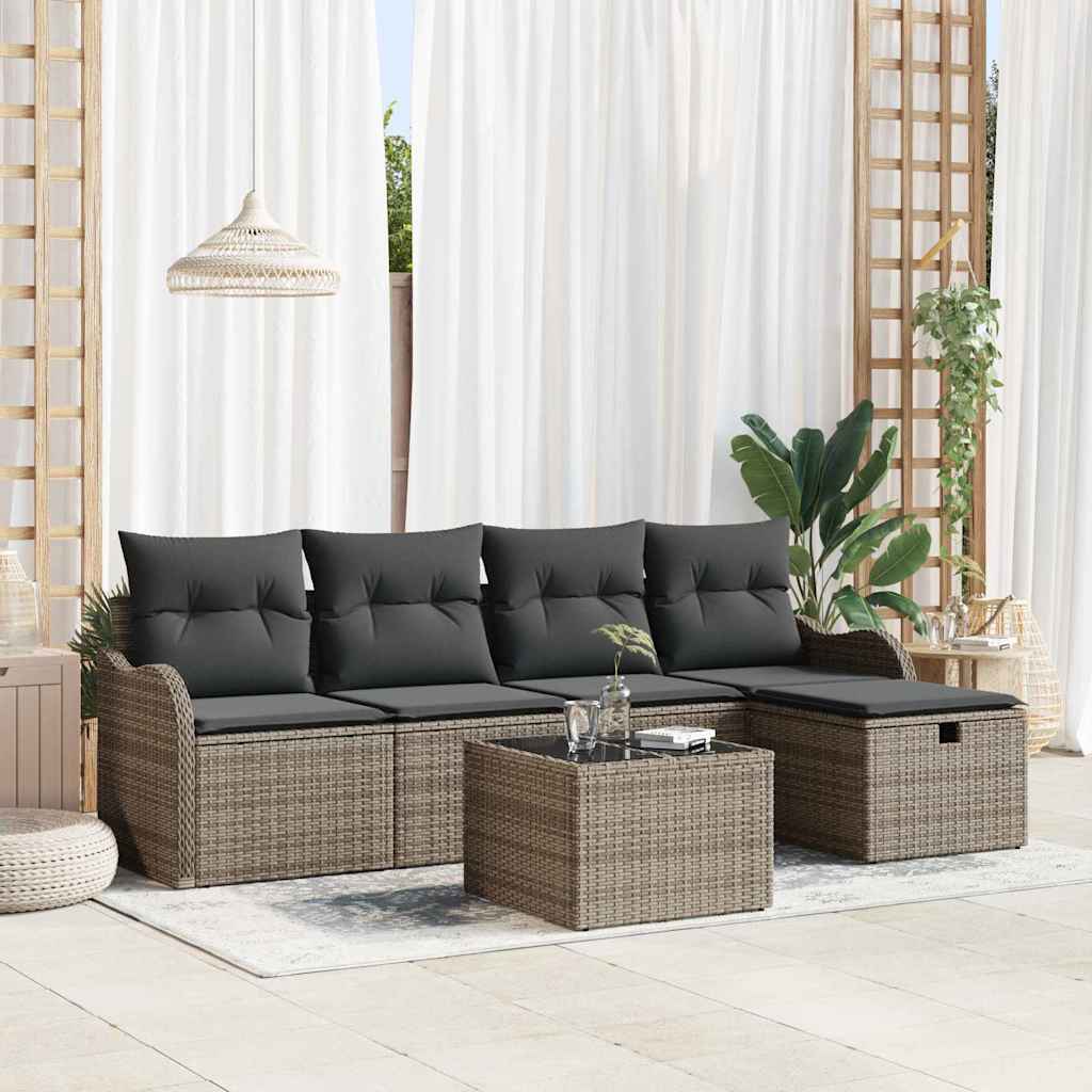 vidaXL Gartensofa-set mit Kissen mit Speicher 6 pcs Braun Poly-Rattan