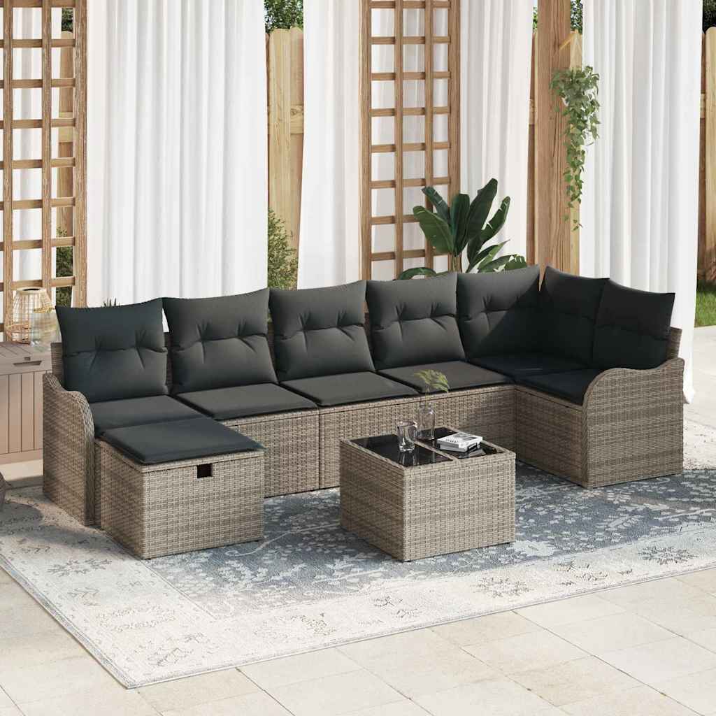vidaXL Sofa Set mit Kissen mit Speicher Hellgrau Poly-Rattan