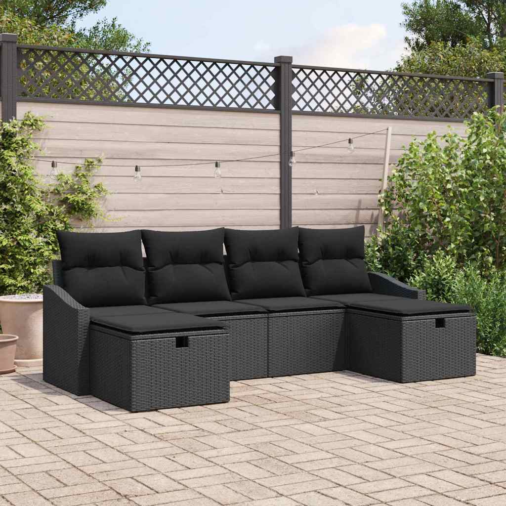 vidaXL Gartensofa-set mit Kissen mit Speicher 6 pcs Braun Poly-Rattan