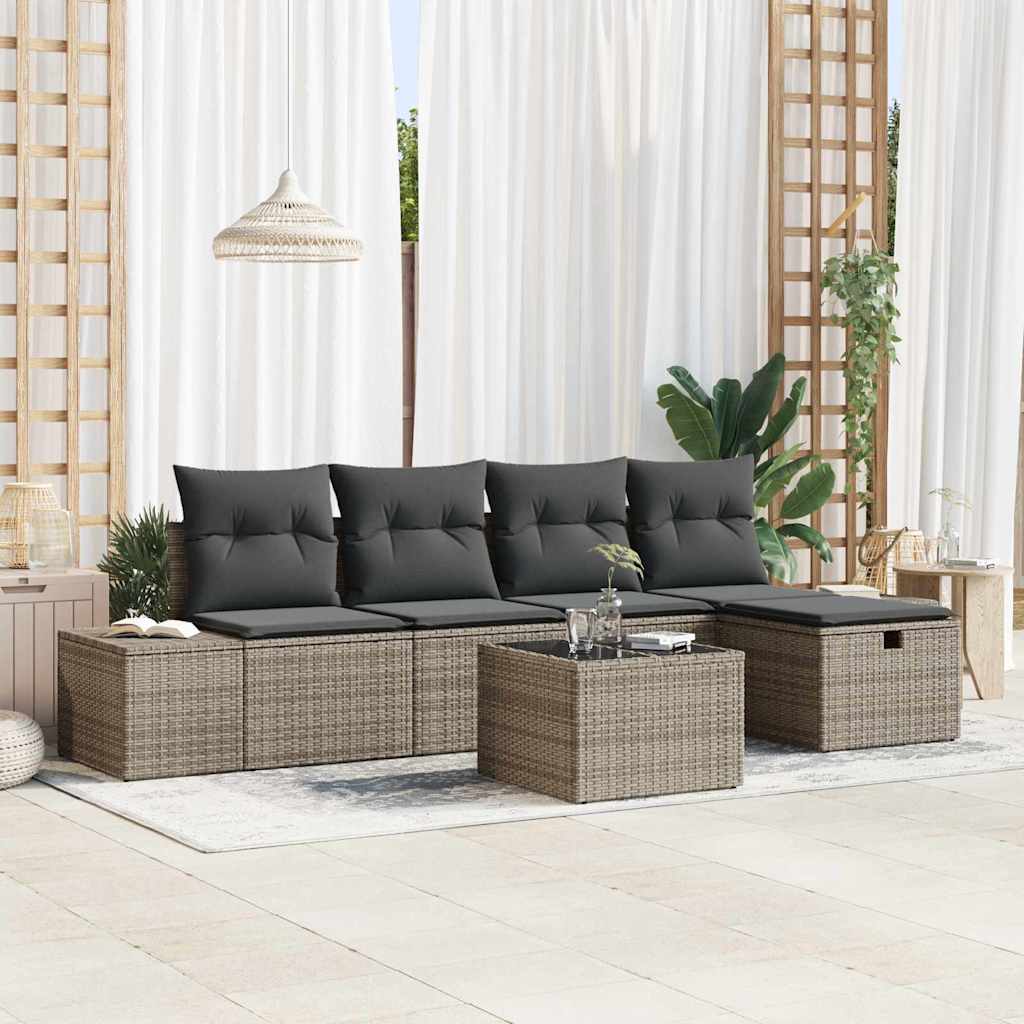 vidaXL Gartensofa-set mit Kissen 6 pcs Schwarz Poly-Rattan