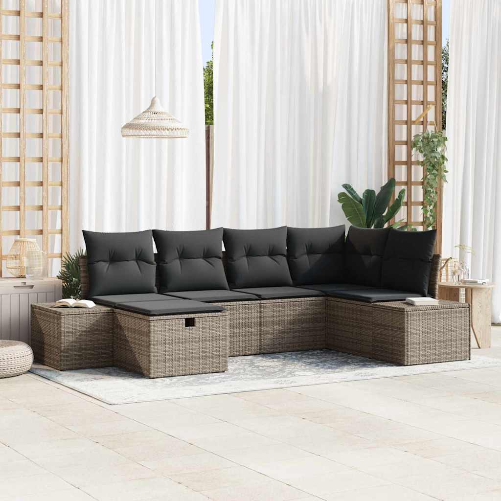 vidaXL Gartensofa-set mit Kissen 6 pcs Schwarz Poly-Rattan