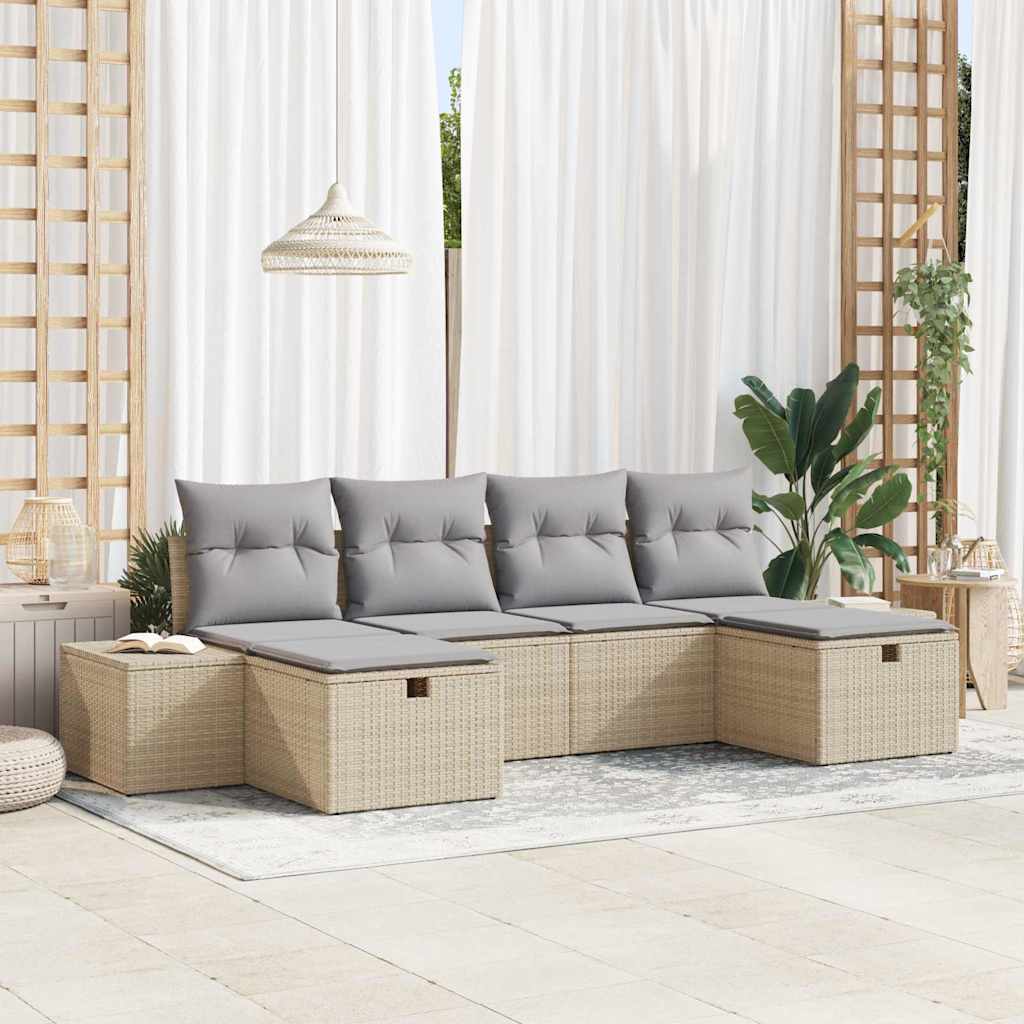 vidaXL Gartensofa-set mit Kissen 6 pcs Schwarz Poly-Rattan