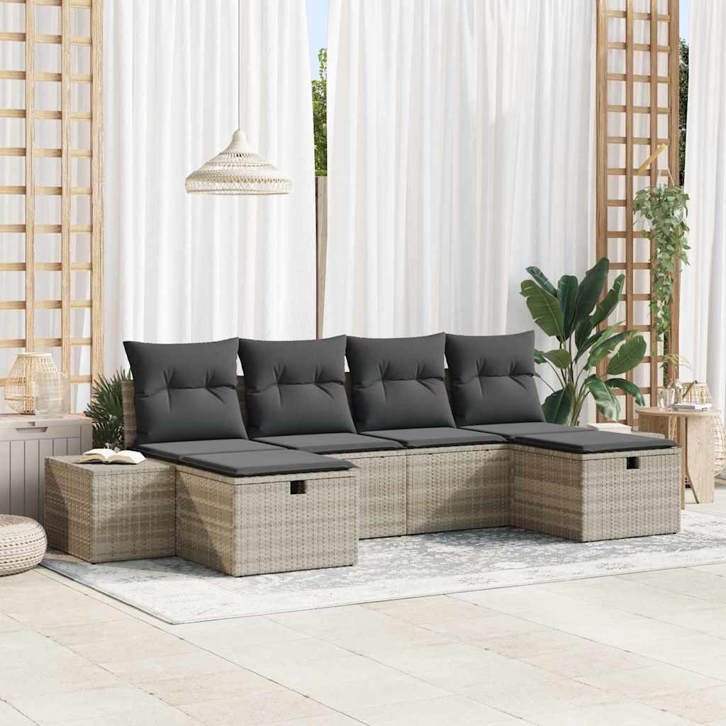 vidaXL Gartensofa-set mit Kissen 6 pcs Schwarz Poly-Rattan