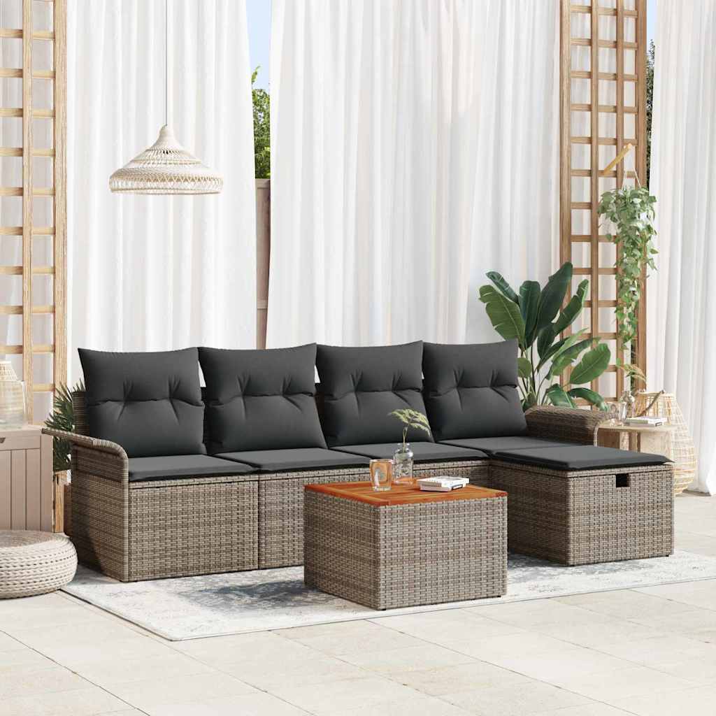 vidaXL Gartensofa-set mit Kissen mit Speicher 6 pcs Braun Poly-Rattan