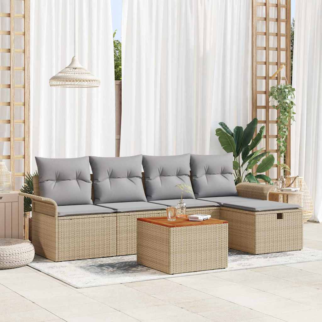 vidaXL Gartensofa-set mit Kissen mit Speicher 6 pcs Braun Poly-Rattan