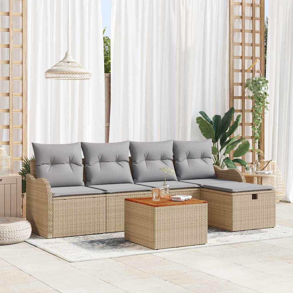 vidaXL Gartensofa-set mit Kissen mit Speicher 6 pcs Braun Poly-Rattan
