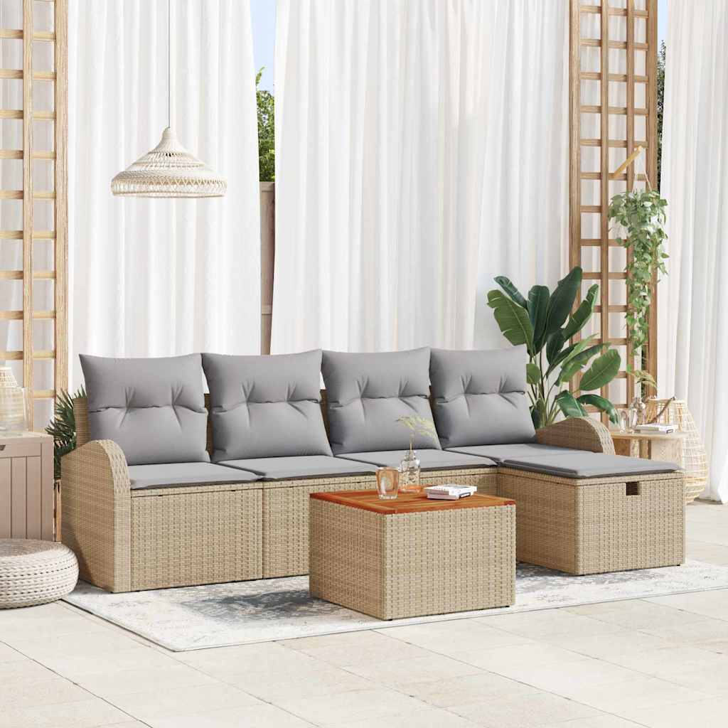 vidaXL Gartensofa-set mit Kissen mit Speicher 6 pcs Braun Poly-Rattan