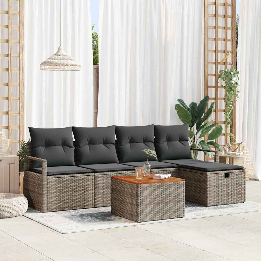 vidaXL Gartensofa-set mit Kissen mit Speicher 6 pcs Braun Poly-Rattan