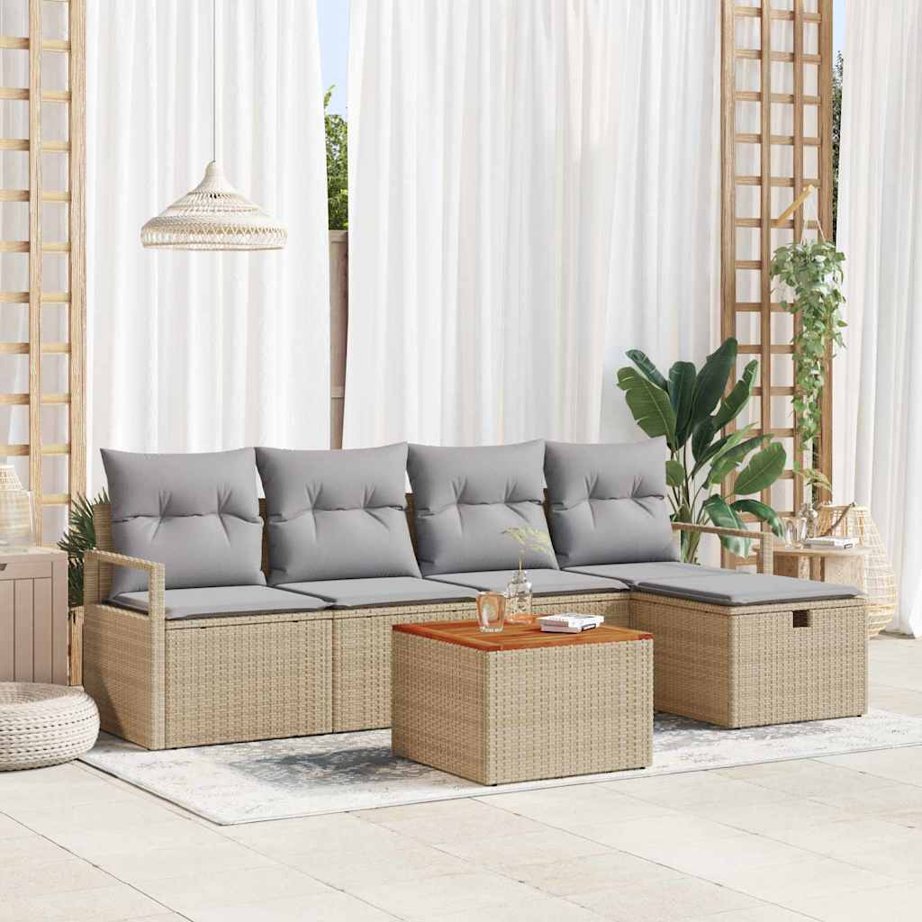 vidaXL Gartensofa-set mit Kissen mit Speicher 6 pcs Braun Poly-Rattan