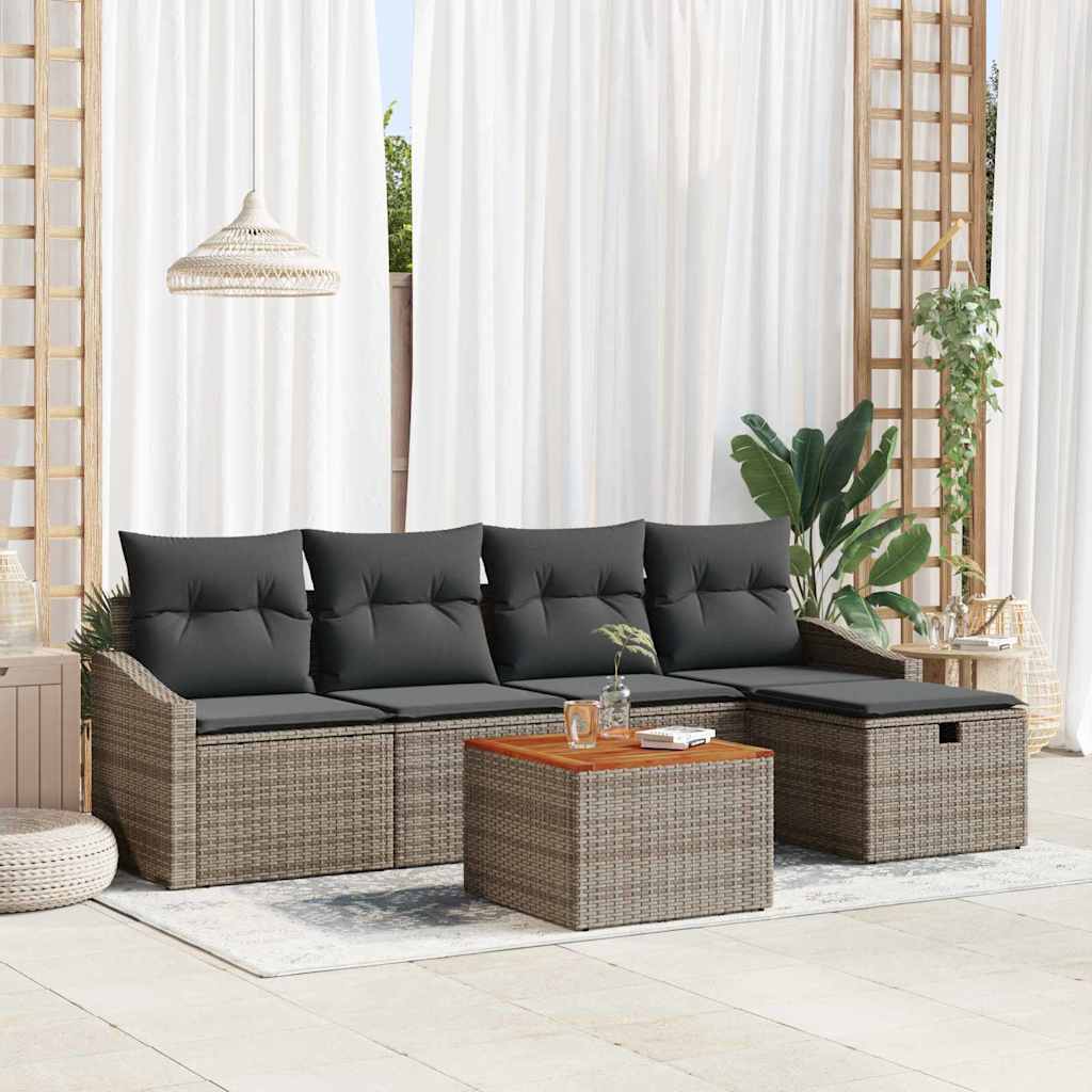 vidaXL Gartensofa-set mit Kissen mit Speicher 6 pcs Braun Poly-Rattan