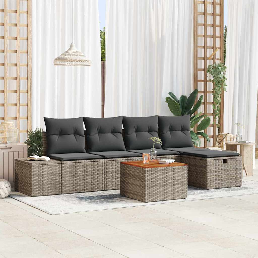 vidaXL Gartensofa-set mit Kissen mit Speicher 6 pcs Braun Poly-Rattan