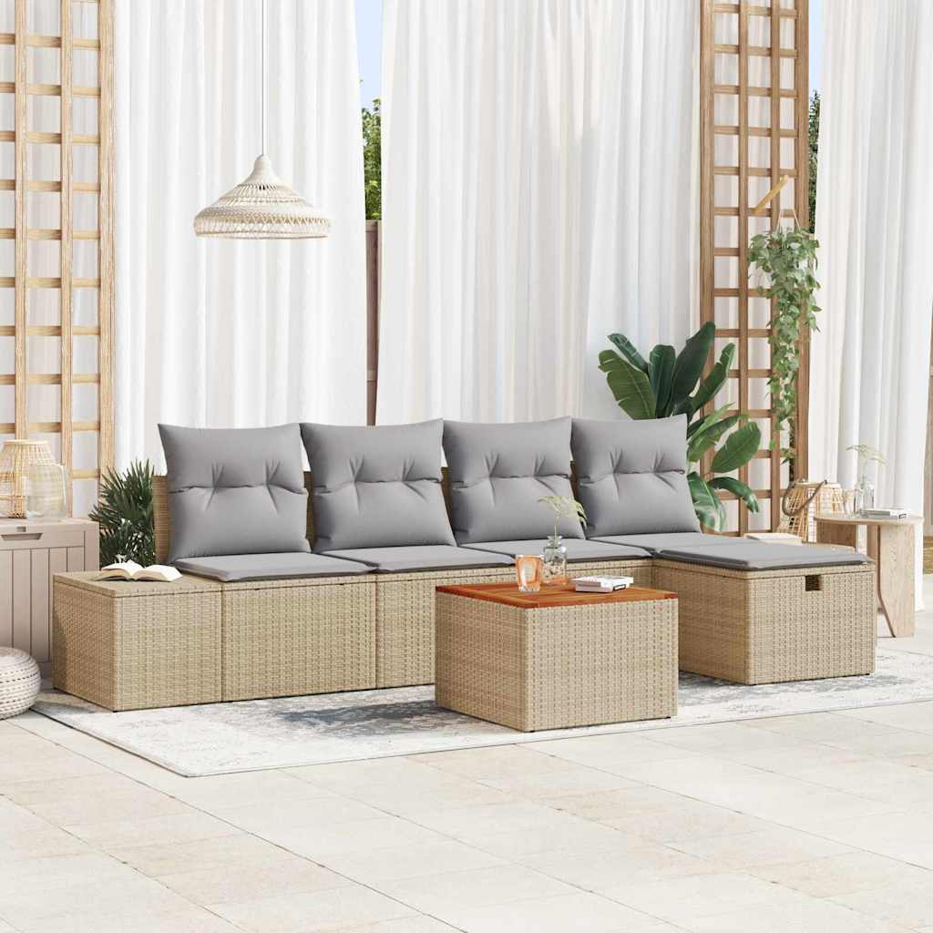 vidaXL Gartensofa-set mit Kissen mit Speicher 6 pcs Braun Poly-Rattan