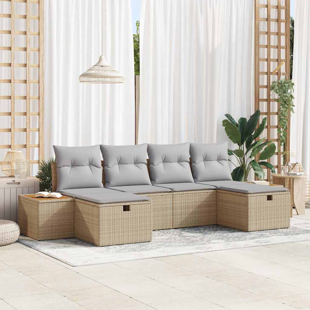vidaXL Gartensofa-set mit Kissen mit Speicher 6 pcs Braun Poly-Rattan