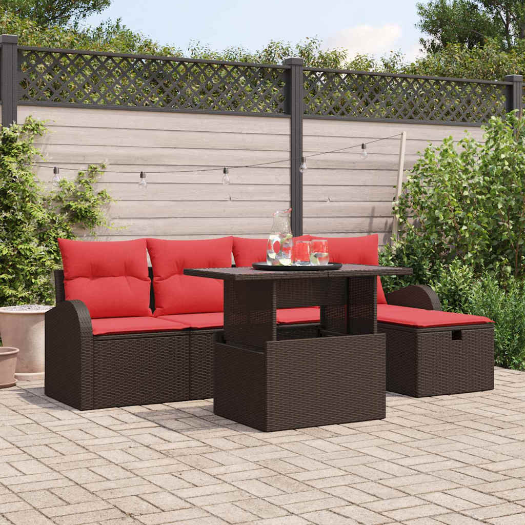 vidaXL Gartensofa-set mit Kissen mit Speicher 6 pcs Braun Poly-Rattan