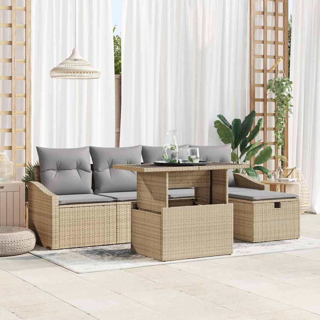 vidaXL Gartensofa-set mit Kissen mit Speicher 6 pcs Braun Poly-Rattan