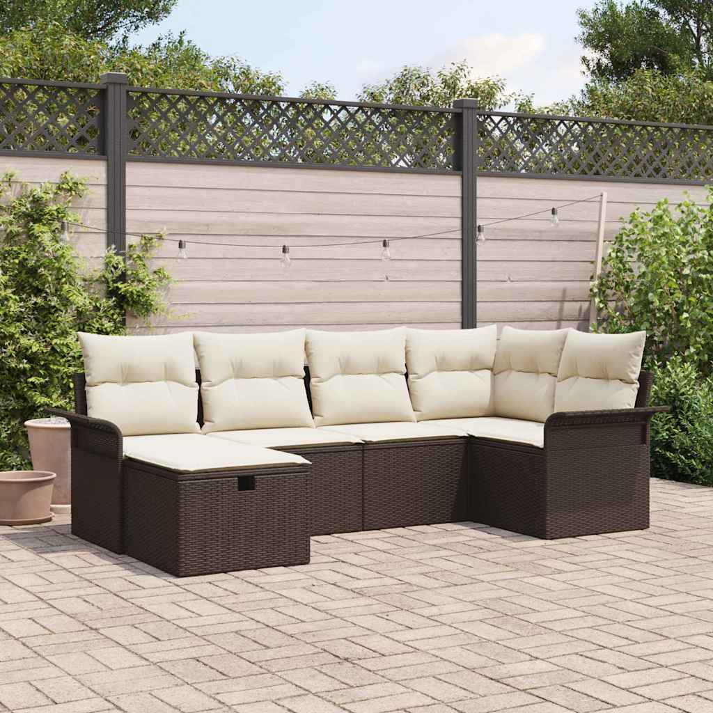 vidaXL Gartensofa-set mit Kissen mit Speicher 6 pcs Braun Poly-Rattan