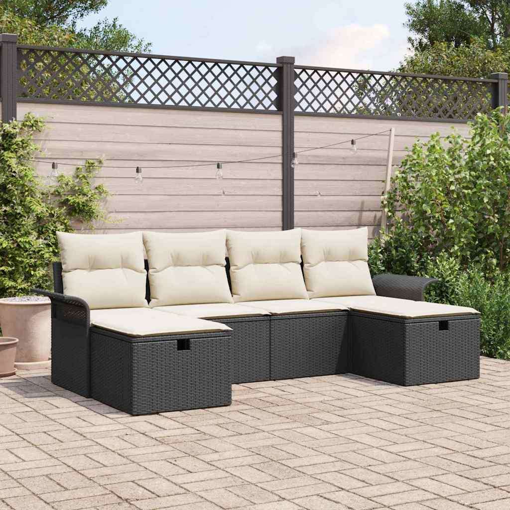 vidaXL Gartensofa-set mit Kissen mit Speicher 6 pcs Braun Poly-Rattan