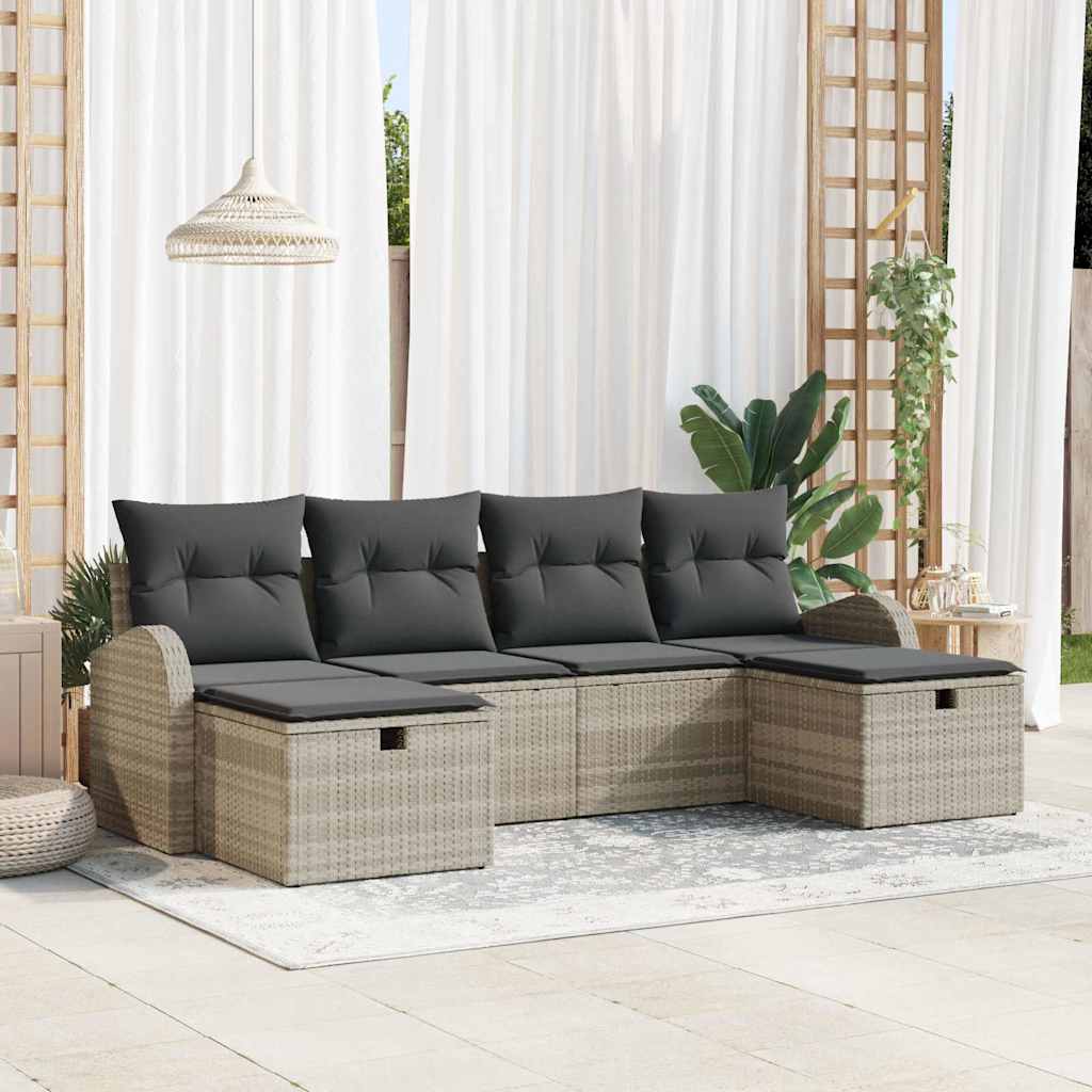 vidaXL Gartensofa-set mit Kissen 6 pcs Schwarz Poly-Rattan