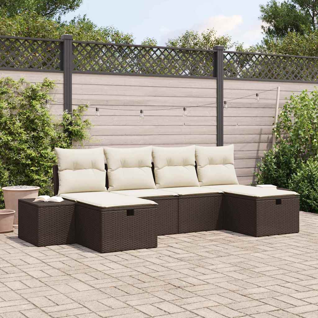 vidaXL Gartensofa-set mit Kissen mit Speicher 6 pcs Braun Poly-Rattan