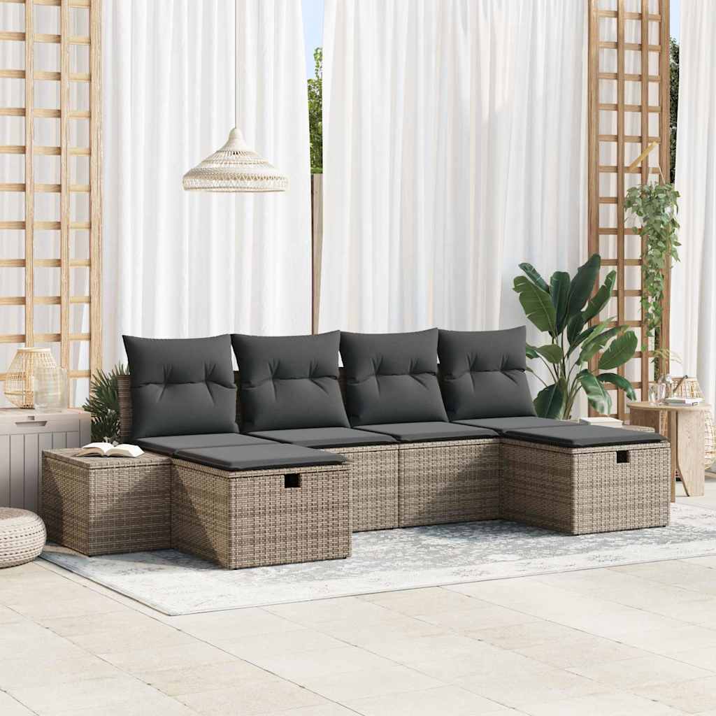 vidaXL Gartensofa-set mit Kissen mit Speicher 6 pcs Braun Poly-Rattan