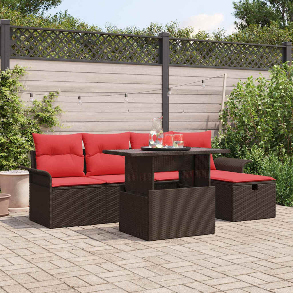 vidaXL Gartensofa-set mit Kissen mit Speicher 6 pcs Braun Poly-Rattan