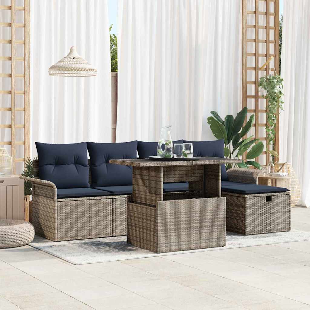 vidaXL Gartensofa-set mit Kissen mit Speicher 6 pcs Braun Poly-Rattan