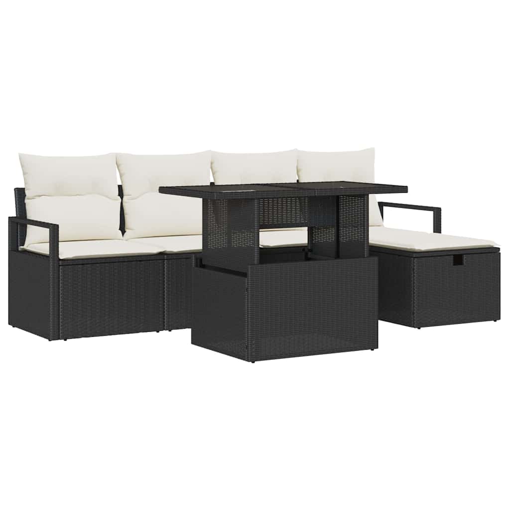 vidaXL Garten-Sofa-Set mit Kissen 6 pcs Schwarz Poly Rattan