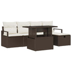 vidaXL Garten-Sofa-Set mit Kissen mit Speicher 6 pcs Braun Poly Rattan