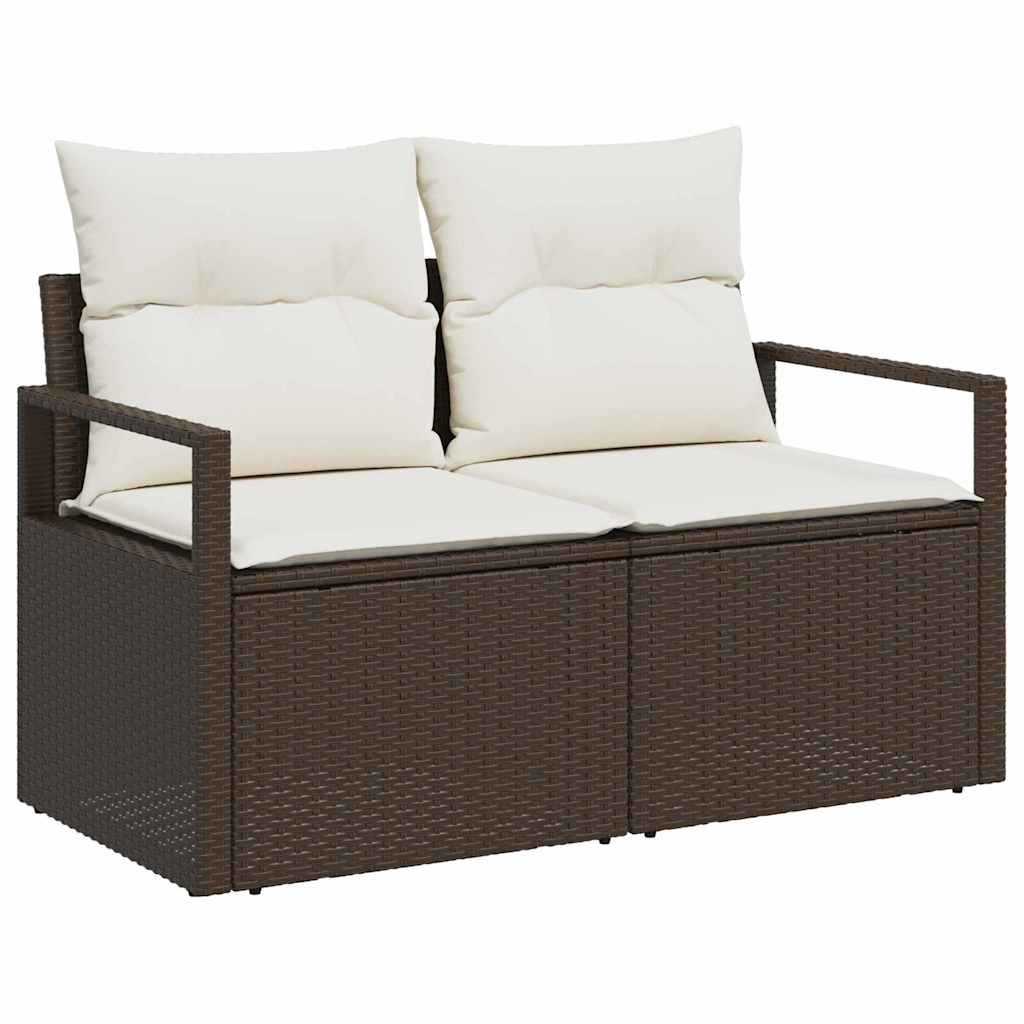 vidaXL Garten-Sofa-Set mit Kissen mit Speicher 6 pcs Braun Poly Rattan