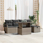 vidaXL Garten-Sofa-Set mit Kissen mit Speicher 6 pcs Braun Poly Rattan