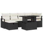 vidaXL Garten-Sofa-Set mit Kissen 7 pcs Schwarz Poly Rattan