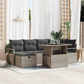 vidaXL Garten-Sofa-Set mit Kissen mit Speicher 7 pcs Braun Poly Rattan