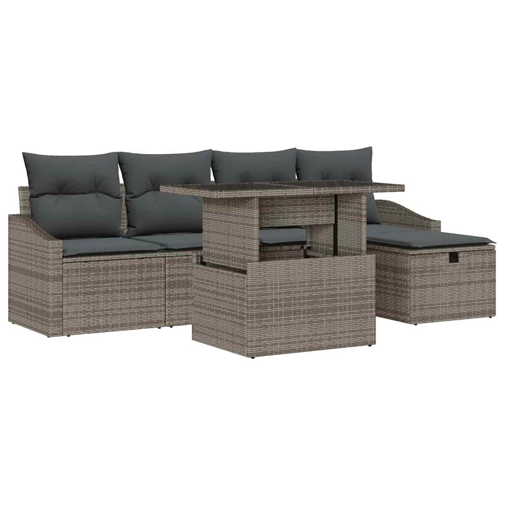vidaXL Garten-Sofa-Set 6 pcs Grau Poly-Rattan