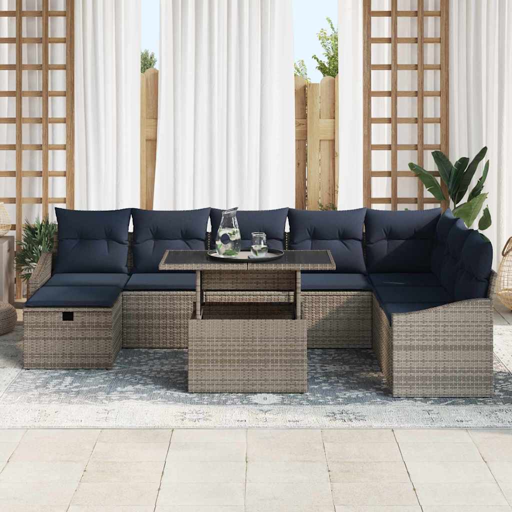 vidaXL Gartensofa-set mit Kissen 9 pcs Grau Poly-Rattan